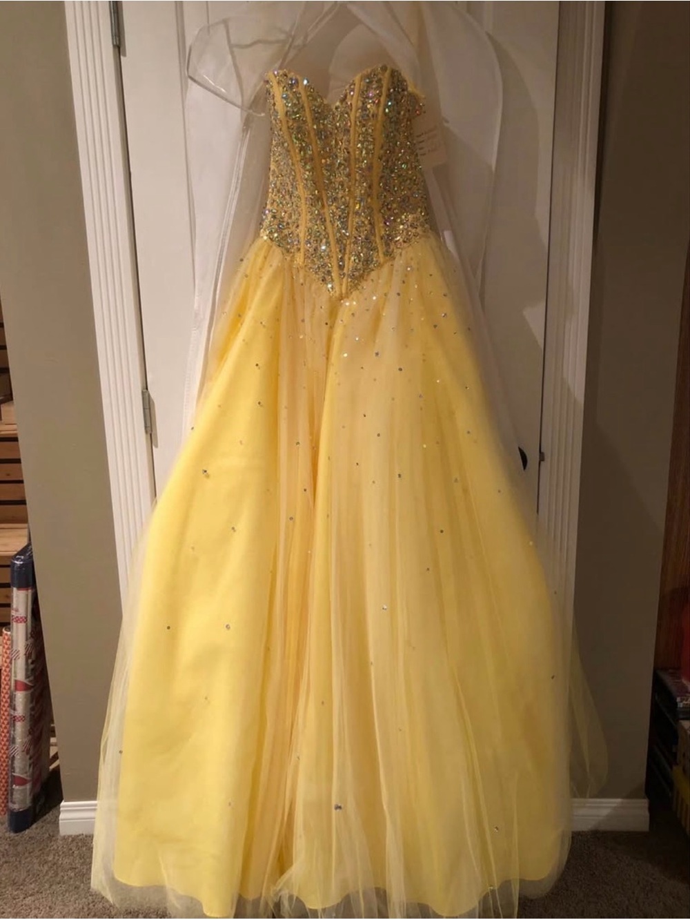 Mori Lee Yellow Ball Gown with Beaded Bodice